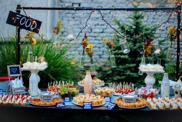 Dessert table at a rustic wedding